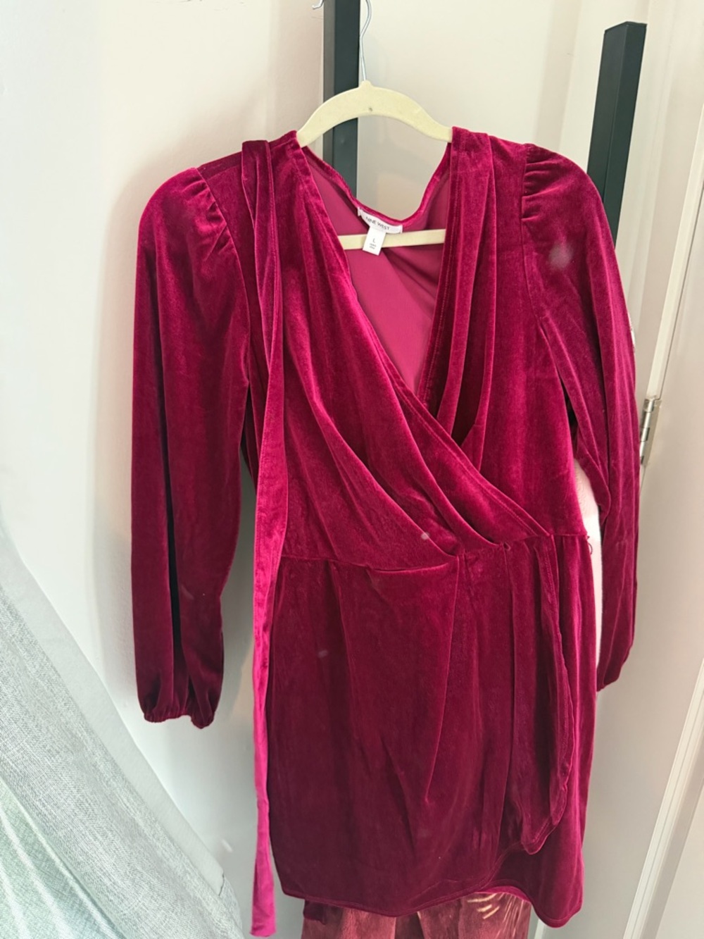 Nine West Velvet Wrap Dress in Deep Wine
